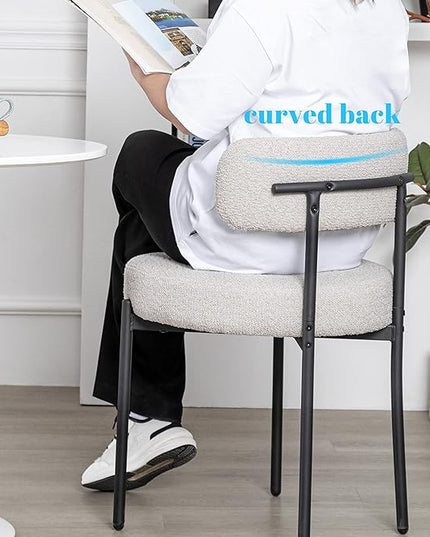 DYHOME Light Grey Dining Chairs Set of 2, Modern Dining Room Chairs Mid-Century, Round Upholstered Kitchen Chairs, Boucle Sherpa Dining Chair with Black Metal Legs - LeafyLoom