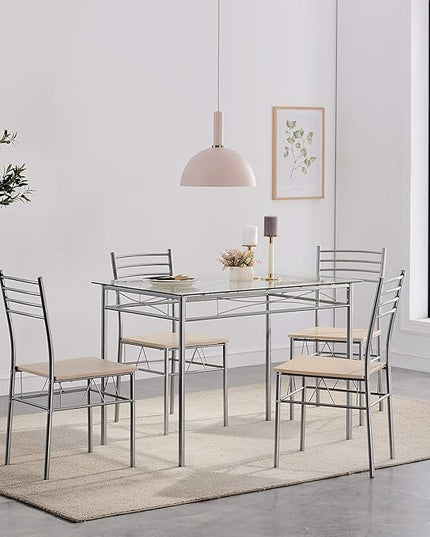 VECELO Kitchen Dining Table Sets for 4, 5 Piece Small Dinette with Chairs, Burnished Silver - LeafyLoom