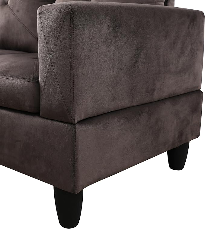 L-Shaped Sectional Couches with 66.5'' Chaise Lounge & Storage Ottoman Modular Room Sofas for Home Office Apartment, Large Living Furniture, 97'' Left Hand Facing, Espresso Flannel - LeafyLoom