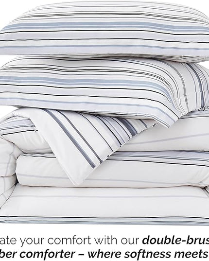Southshore Fine Living, Inc. Twin Comforter Set, Down Alternative All-Season Striped Comforter with Matching Pillow Sham, Soft Coastal Bedspread for Twin or Twin XL Bed, Coastal Stripes Grey - LeafyLoom