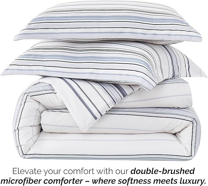 Southshore Fine Living, Inc. Twin Comforter Set, Down Alternative All-Season Striped Comforter with Matching Pillow Sham, Soft Coastal Bedspread for Twin or Twin XL Bed, Coastal Stripes Grey - LeafyLoom