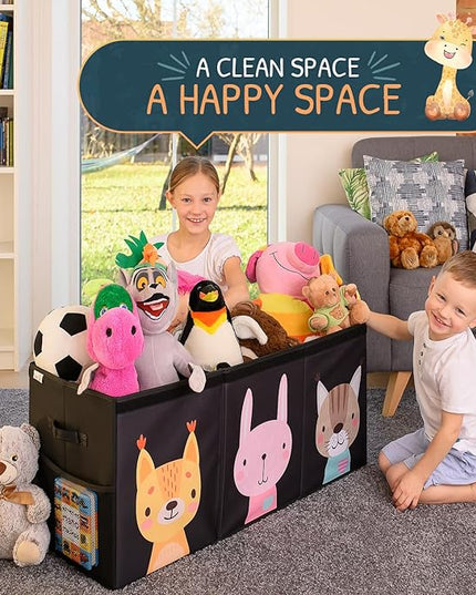 Extra Large Toy Storage Organizer with Lid - Sturdy, Collapsible Toy Chest Storage Box with Cute Design - Toys Bin with Dividers for Kids, Boys, Girls, Nursery, Bedroom, Play room 37"x16"x14" - LeafyLoom