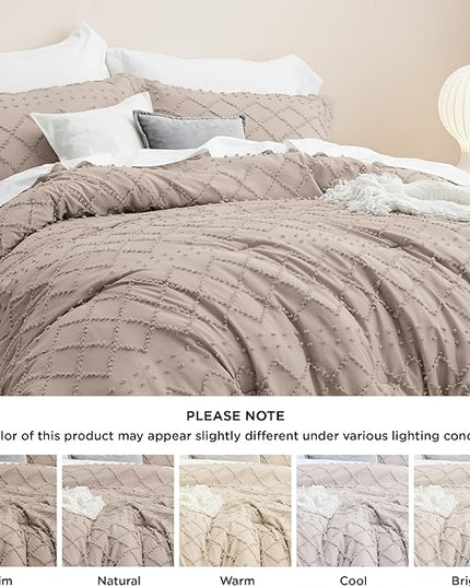Bedsure Twin/Twin XL Comforter Set - Taupe Boho Twin Extra Long Comforter Set for College, Shabby Chic Dorm Bedding Set, 2 Pieces Modern Farmhouse Bed Set, includes 1 Pillow Sham - LeafyLoom