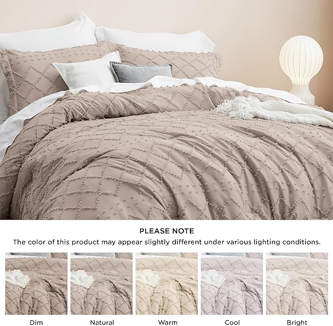 Bedsure Twin/Twin XL Comforter Set - Taupe Boho Twin Extra Long Comforter Set for College, Shabby Chic Dorm Bedding Set, 2 Pieces Modern Farmhouse Bed Set, includes 1 Pillow Sham - LeafyLoom