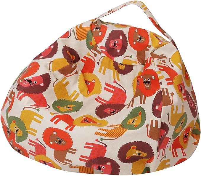 Colorful House Stuffed Animal Storage Bean Bag Chair Cover for Kids Stuffable Zipper Beanbag for Organizing Children Toys Large Canvas(38'',Lion) - LeafyLoom