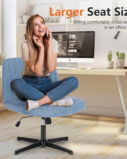 Sweetcrispy Office Chair No Wheels - Armless Desk Chair No Wheels Cross Legged Office Chair Wide Swivel Home Office Desk Chairs - LeafyLoom