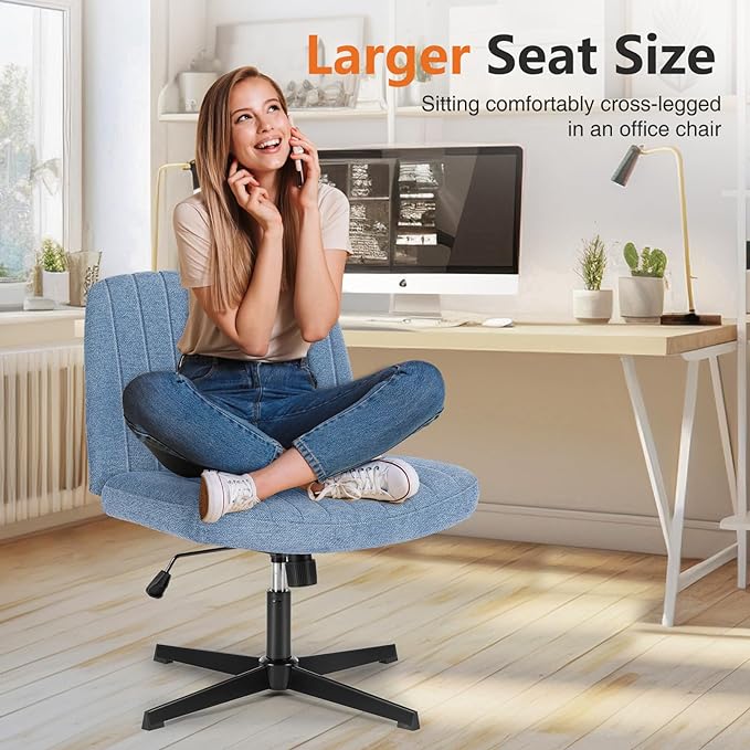 Sweetcrispy Office Chair No Wheels - Armless Desk Chair No Wheels Cross Legged Office Chair Wide Swivel Home Office Desk Chairs - LeafyLoom