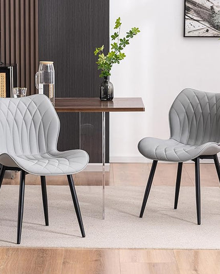 YOUNIKE Dining Chairs Set of 2, Upholstered Faux Leather Kitchen & Dining Room Chairs, Mid Century Modern Living Room Bedroom Side Chairs with Wide Wing Back and Adjustable Metal Legs, Grey - LeafyLoom