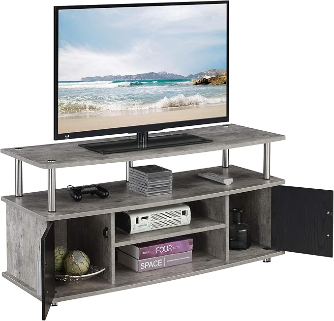 Convenience Concepts Designs2Go Monterey TV Stand with Cabinets and Shelves, Faux Birch/Black - LeafyLoom