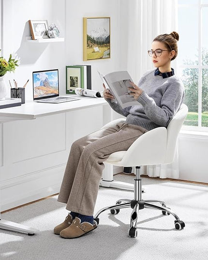 Yaheetech Cute Petal Desk Chair for Home Office, Makeup Vanity Chair Upholstered Modern Chair Adjustable Swivel Task Chair with Armrests for Work, Study, Living Room, Bedroom, Snowy - LeafyLoom