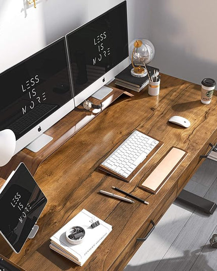 BANTI 55'' Adjustable Height Electric Standing Desk with Double Drawer, Stand Up Home Office Desk with Splice Tabletop, Rustic Brown - LeafyLoom