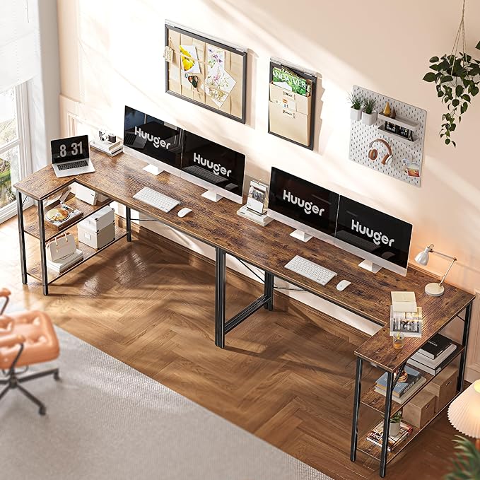 L Shaped Desk, 55 Inches Computer Desk with Reversible Storage Shelves, Gaming Desk, Corner Desk Home Office Desks, Writing Desk Study Desk with Metal Frame, Rustic Brown - LeafyLoom