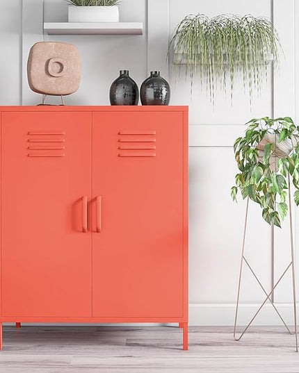 Novogratz Cache 2 Door Metal Locker Storage Cabinet, Orange - LeafyLoom