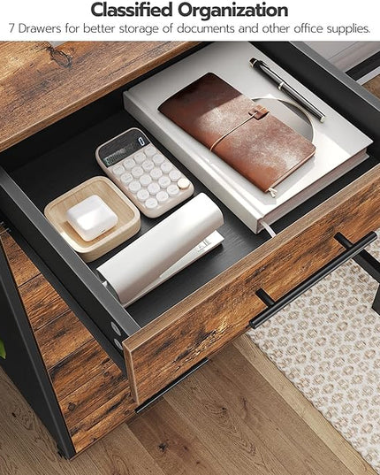 HOOBRO 7-Drawer Chest, File Cabinet, Wooden File Cabinet, Office Cabinet with Drawers, Storage Cabinet, for Home Office, Study, Easy Assembly, Rustic Brown and Black BF07WJ01 - LeafyLoom