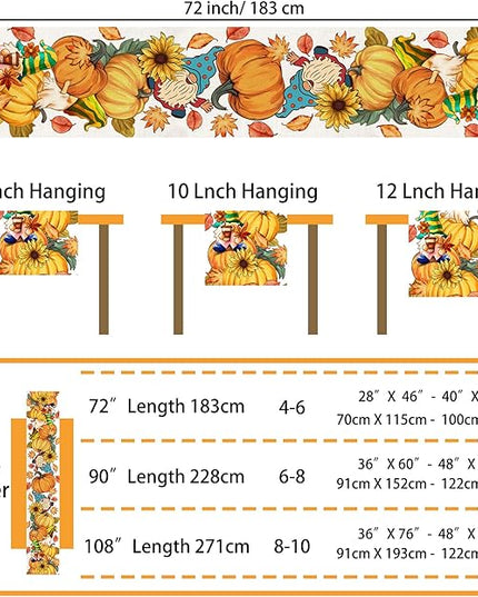 Fall Table Runner 72 Inches Long Autumn Table Runner Pumpkins Maple Leaves Gnome Fall Theme Decor for Kitchen Dining Table Home Party Decorations Unibyby