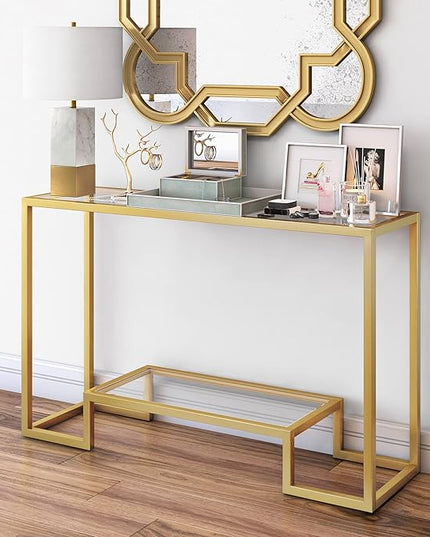 Henn&Hart 47.75" Wide Rectangular Console Table in Brass, Entryway Table, Accent Table for Living Room, Hallway - LeafyLoom
