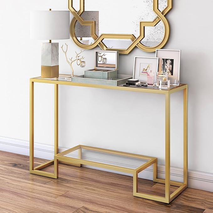 Henn&Hart 47.75" Wide Rectangular Console Table in Brass, Entryway Table, Accent Table for Living Room, Hallway - LeafyLoom