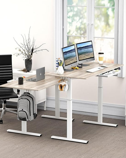 SHW 55-Inch Large Electric Height Adjustable Standing Desk, 55 x 28 Inches, Maple - LeafyLoom