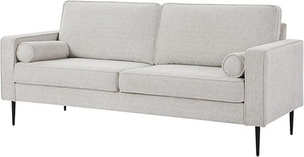 Upholstered 3 Seater Sofa Couch with Metal Legs and Removable Cushions for Livingroom Bedroom, Including 2 Bolster Pillows, White, 77" W - LeafyLoom