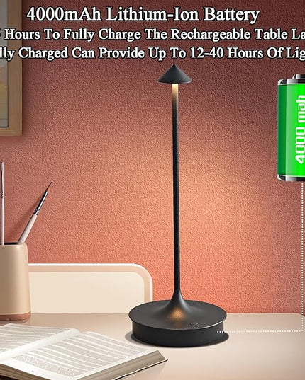 Cordless Table Lamps Rechargeable, LED Desk Lamp 4000mAh Battery Operated Outdoor Waterproof Portable Touch Dimmable Table Light for Patio/Restaurant/Bar/Indoor (Black-2PC) - LeafyLoom