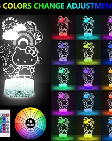 Kitty Night Light for Kids, Kitty Lamp Girl Cute Led Cat Night Light 16 Colors Dimmable Kitty Decor Lamp with Remote & Luminous Base, Bedroom Decoratio Gifts for Christmas Birthday Girls - LeafyLoom