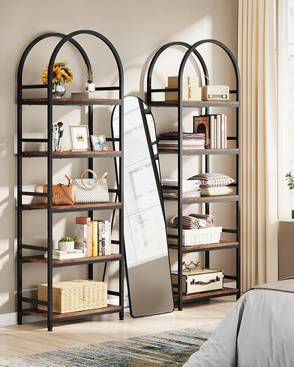 Tribesigns 5-Tier Open Bookshelf, 74.4" Wood Bookcase Storage Shelves with Metal Frame, Freestanding Display Rack Tall Shelving Unit for Office, Bedroom, Living Room, Easy Assembly(Brown, 2PCS) - LeafyLoom