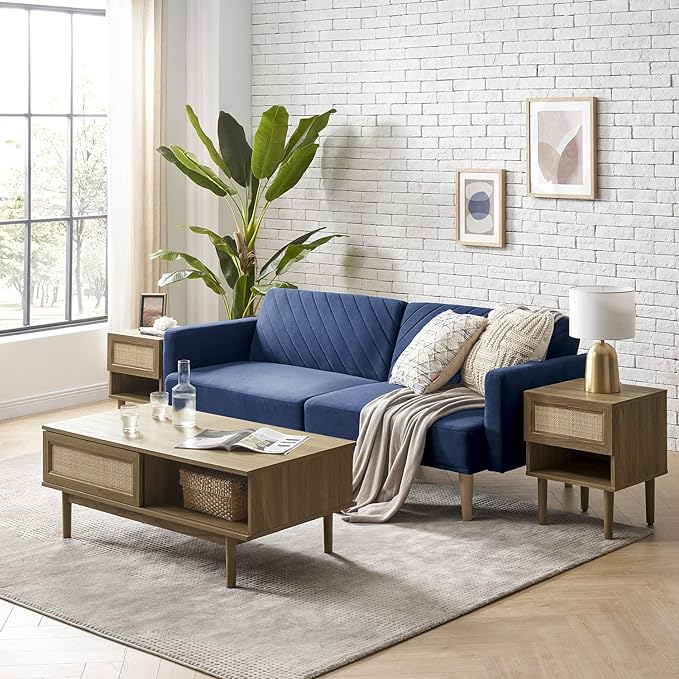 mopio Haylee Coffee Table, Modern Boho Farmhouse Small Coffee Table with Storage, Natural Rattan Living Room Tables, Center Table (Rattan (Oak) - LeafyLoom