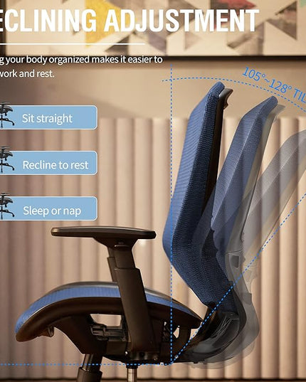Mesh Office Chair,Ergonomic Computer Desk Chair,Sturdy Task Chair- Adjustable Lumbar Support & Armrests,Tilt Function,Comfort Wide Seat,Swivel Home Office Chair (Blue) - LeafyLoom
