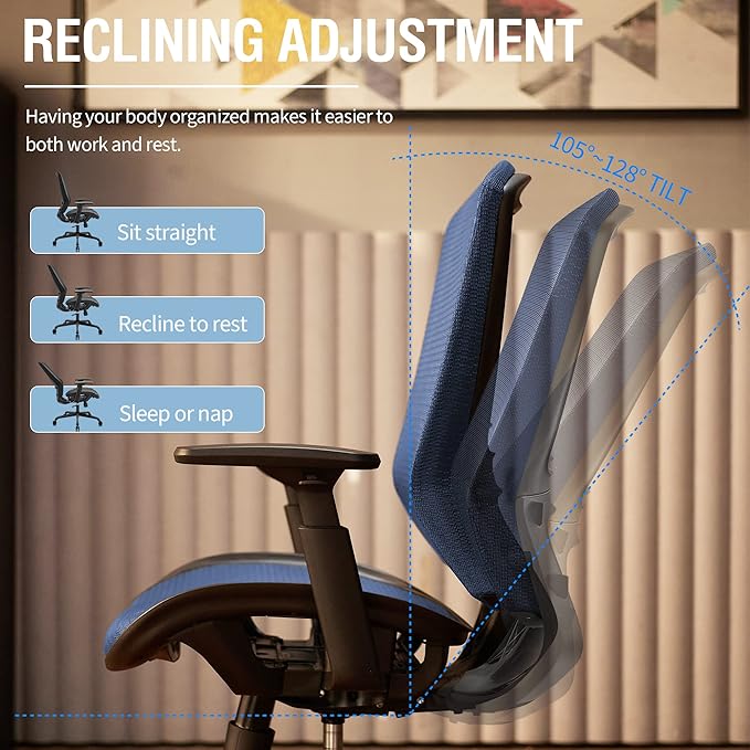 Mesh Office Chair,Ergonomic Computer Desk Chair,Sturdy Task Chair- Adjustable Lumbar Support & Armrests,Tilt Function,Comfort Wide Seat,Swivel Home Office Chair (Blue) - LeafyLoom