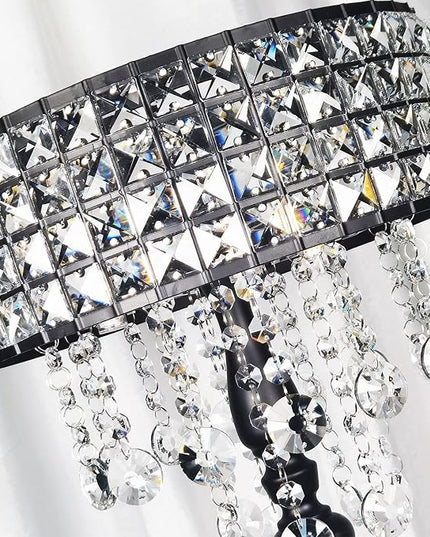 Modern K9 Clear Glass Crystals Floor Lamp with 3 LED Bulbs, Crystal & Glass 3-Lights Black Standing Light, Reading Corner Lamp for Living Room Bedroom - LeafyLoom