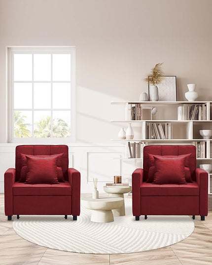 XSPRACER [UPDATED] Convertible Chair Bed, Sleeper Chair Bed 3 in 1, Stepless Adjustable Backrest,Armchair, Sofa, Bed, Fleece, Red, Single One - LeafyLoom