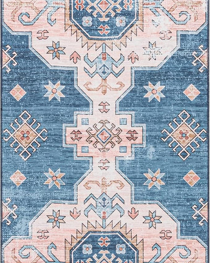 nuLOOM Norma Machine Washable Traditional Medallion Ultra Thin Runner Rug, 2' 6" x 8', Blue - LeafyLoom