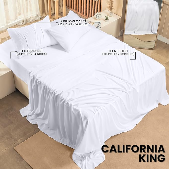 Utopia Bedding California King Bed Sheets Set - 4 Piece Bedding - Brushed Microfiber - Shrinkage and Fade Resistant - Easy Care (California King, White) - LeafyLoom