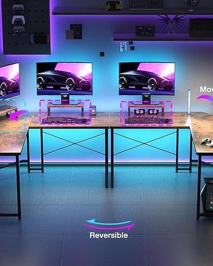 Casaottima L Shaped Gaming Desk with Monitor Stand, Corner Desk Gaming Table for Home Office, Computer Desk Sturdy Writing Workstation for Small Space, 51 inch, Rustic Brown - LeafyLoom