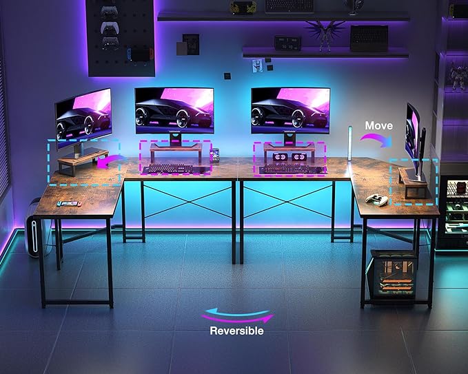 Casaottima L Shaped Gaming Desk with Monitor Stand, Corner Desk Gaming Table for Home Office, Computer Desk Sturdy Writing Workstation for Small Space, 51 inch, Rustic Brown - LeafyLoom