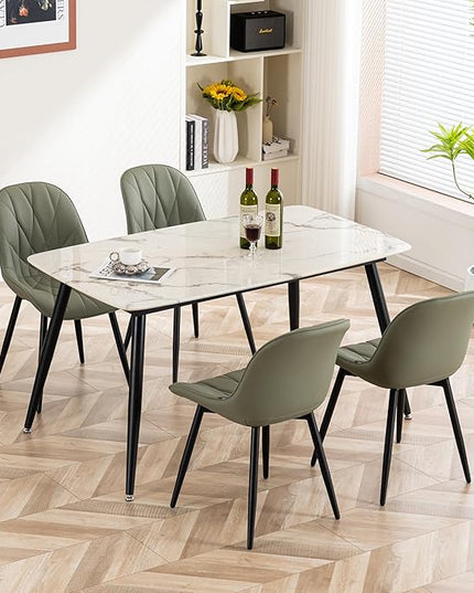 YOUNIKE Dining Chairs Set of 2, Olive Green Comfy Padded Kitchen Chairs, Armless Modern Faux Leather Upholstered Dining Room Chairs, Elegant Dinning Chairs Side Chairs, Easy to Clean - LeafyLoom