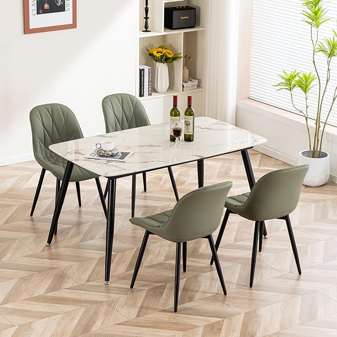 YOUNIKE Dining Chairs Set of 2, Olive Green Comfy Padded Kitchen Chairs, Armless Modern Faux Leather Upholstered Dining Room Chairs, Elegant Dinning Chairs Side Chairs, Easy to Clean - LeafyLoom