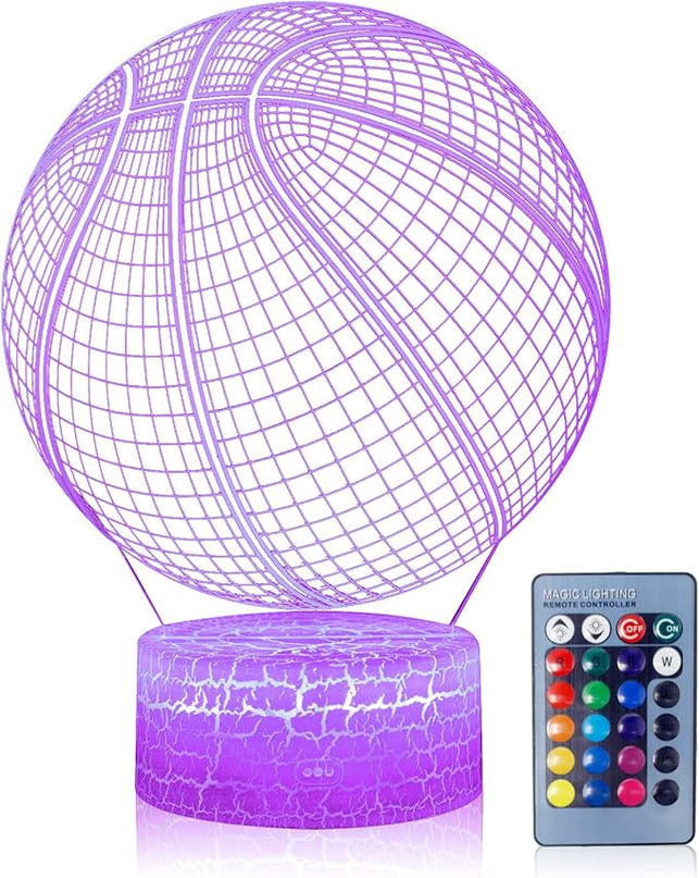 Basketball Night Light,3D Illusion Lamp 16 Color Changing&Dimming by Remote Control or Smart Touch LED Bedside Lamps,Sports Decor for Boys Bedroom Girls Kids Teens Birthday Holiday Xmas Gifts - LeafyLoom