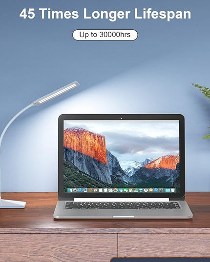 LED Desk Lamp Eye-Caring Table Lamps with USB Charging Port,7 Brightness Levels & 5 Color Modes,Touch Control and Memory Function, Flexible Gooseneck Reading Lamp for Home Office, White - LeafyLoom