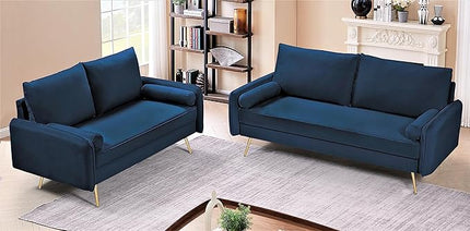 Kent Modern Sofa, European Style Velvet Living Room Furniture with Tapered Legs, Vintage Flair, and Sleek Design, Dark Blue - LeafyLoom