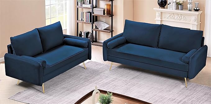 Kent Modern Sofa, European Style Velvet Living Room Furniture with Tapered Legs, Vintage Flair, and Sleek Design, Dark Blue - LeafyLoom