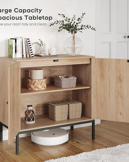 Brafab Sideboard Buffet Cabinet with Storage, Sideboard Cabinet with Natural Rattan Decorated Doors, Rattan Cabinet, Accent Cabinet, for Living Room, Entryway, Bedroom, Dining Room/OVal Doors - LeafyLoom