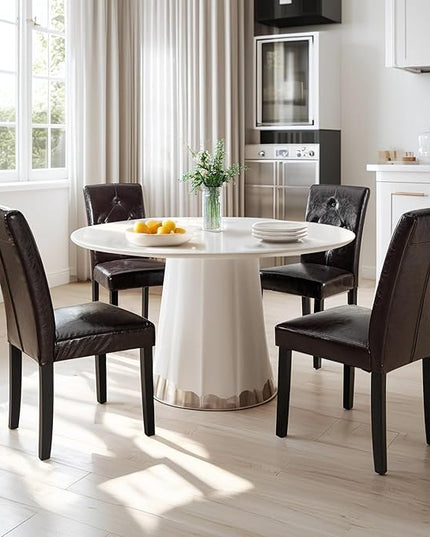 VECELO Upholstered Dining Chairs Set of 2 Modern PU Leather and Solid Wood Legs & High Back, Parsons for Kitchen/Living Room-Coffee - LeafyLoom