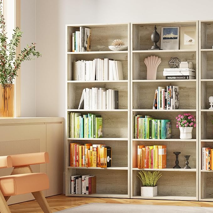 IRONCK Bookshelves and Bookcases Set of 2 Floor Standing 6 Tier Display Storage Shelves 70in Tall Bookcase Home Decor Furniture for Home Office, Living Room - LeafyLoom