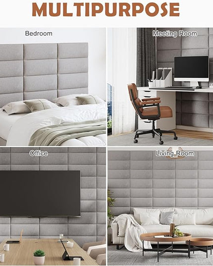 Upholstered Wall Mounted Headboard, 3D Soundproof Wall Panels Peel and Stick Headboard for Queen Size, Reusable and Removable Tufted Bed Headboard in Medium Grey(9 Panels, 10" x 24") - LeafyLoom