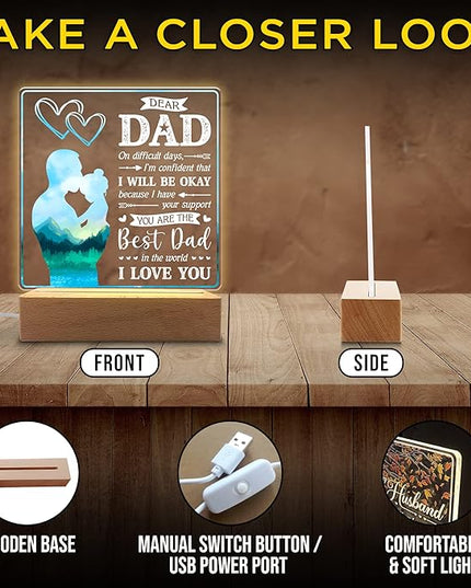You are Best Dad in The World Acrylic Night Light Gifts for Daddy on Fathers Day, Christmas, Birthday from Son, Daughter - LeafyLoom
