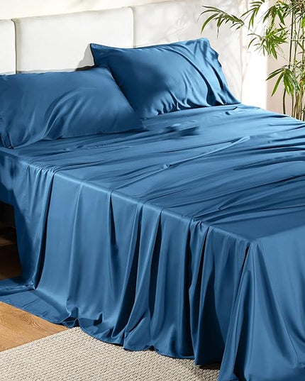 Bedsure King Size Sheet Set, Cooling Sheets King, Rayon Derived from Bamboo, Deep Pocket Up to 16", Breathable & Soft Bed Sheets, Hotel Luxury Silky Bedding Sheets & Pillowcases, Peacock Blue - LeafyLoom