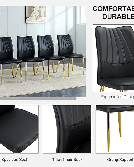 NicBex Dining Chairs Set of 4 Modern Faux Leather High Back Dining Chair Dining Room Kitchen Chairs with Golden Metal Legs,Chairs for Dining Room, Kitchen,Living Room, and Restaurants,Black - LeafyLoom