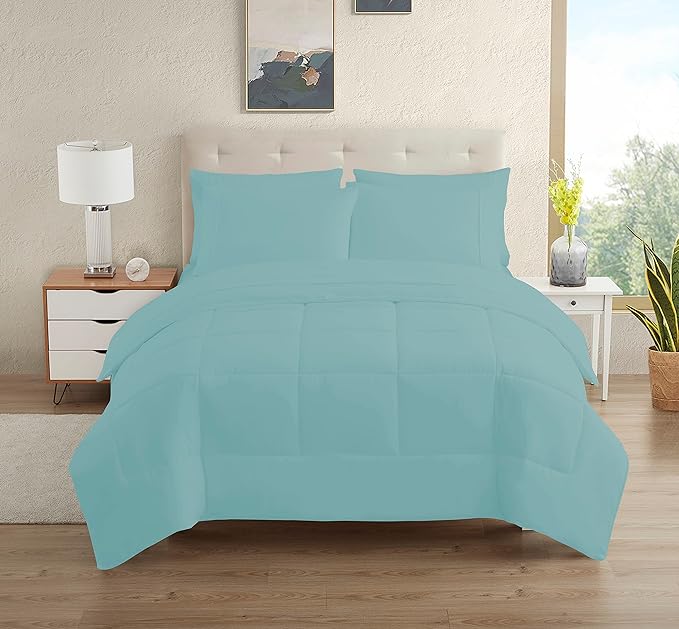 Dorm Room Essentials College Bedding Comforter Set 5 Piece Twin XL Size Bed in a Bag for College Students Boys and Girls, Twin XL, Misty Blue - LeafyLoom