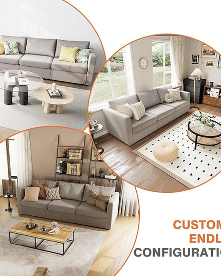 Sweetcrispy Convertible Modular Sectional Sofa, 3 Seat Sectional Couches for Living Room, Basic Shape Modern Fabric Modular Sofa Sleeper with Double Chaise for Home, Apartment, Dorm, Grey - LeafyLoom